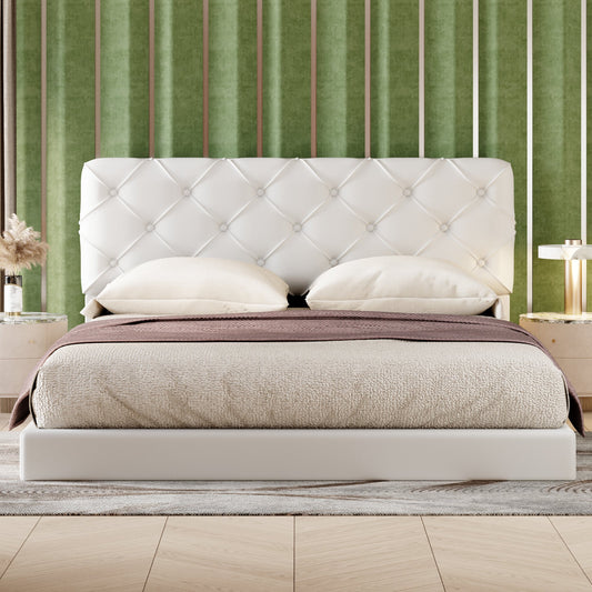 Queen Size Tufted Upholstered Platform Bed, White