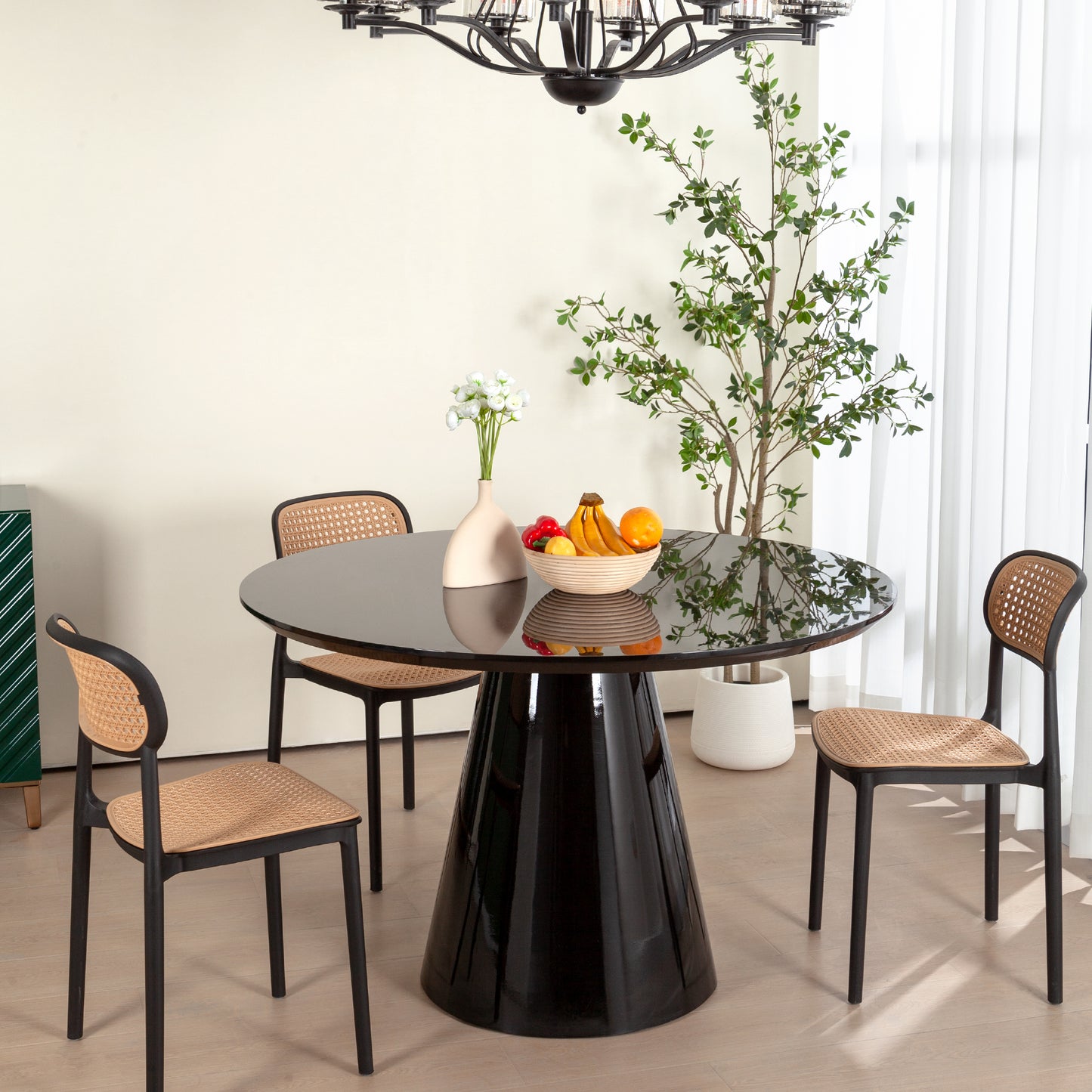 Modern Black High Gloss Minimalist Round Dining Table