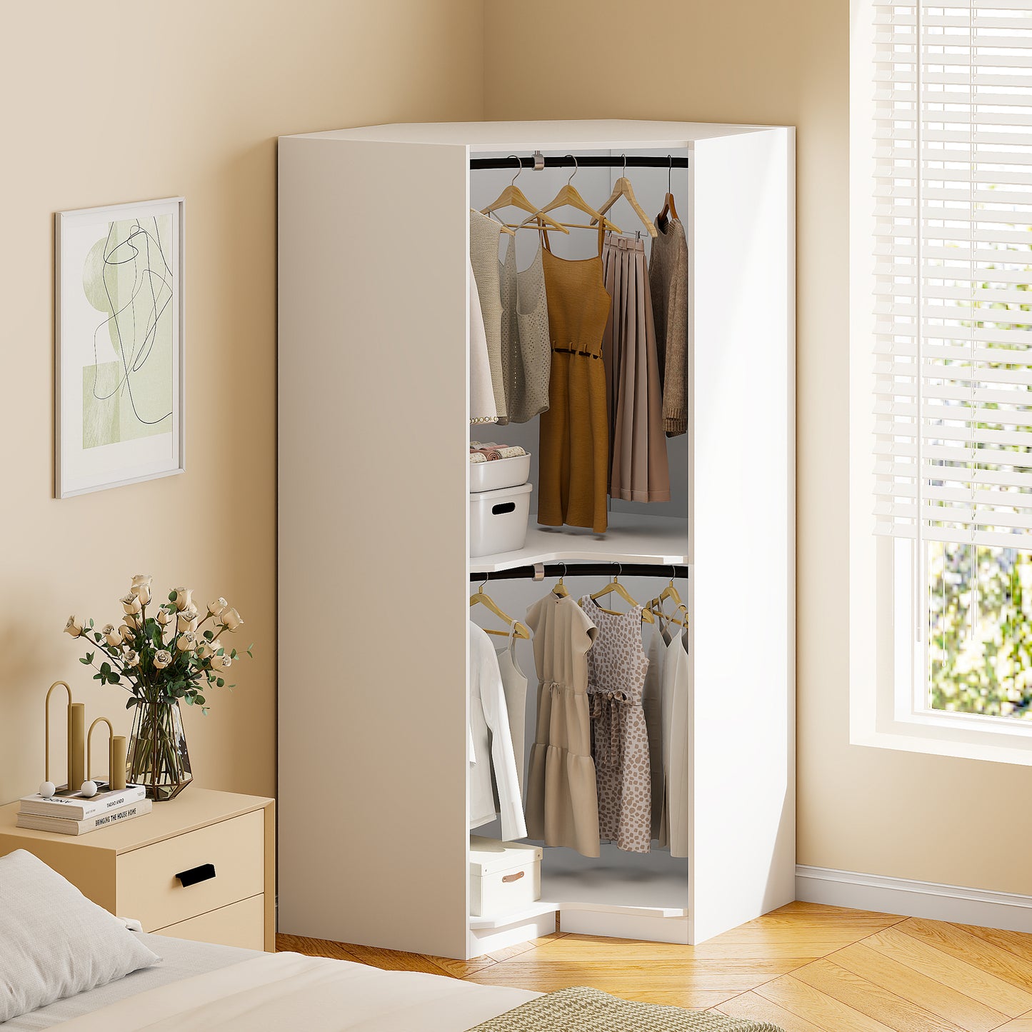 Polygon Corner Wardrobe, White