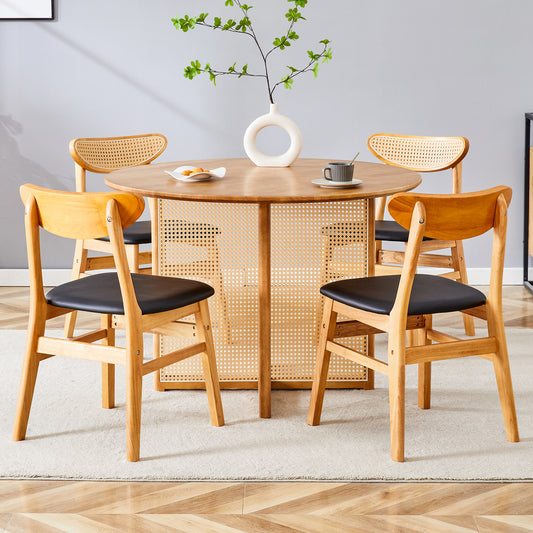 Table and chair set, ancient style solid wood dining table, imitation rattan table legs, beautiful simple solid wood dining chair, perfect for dinner, meetings, home and office decoration