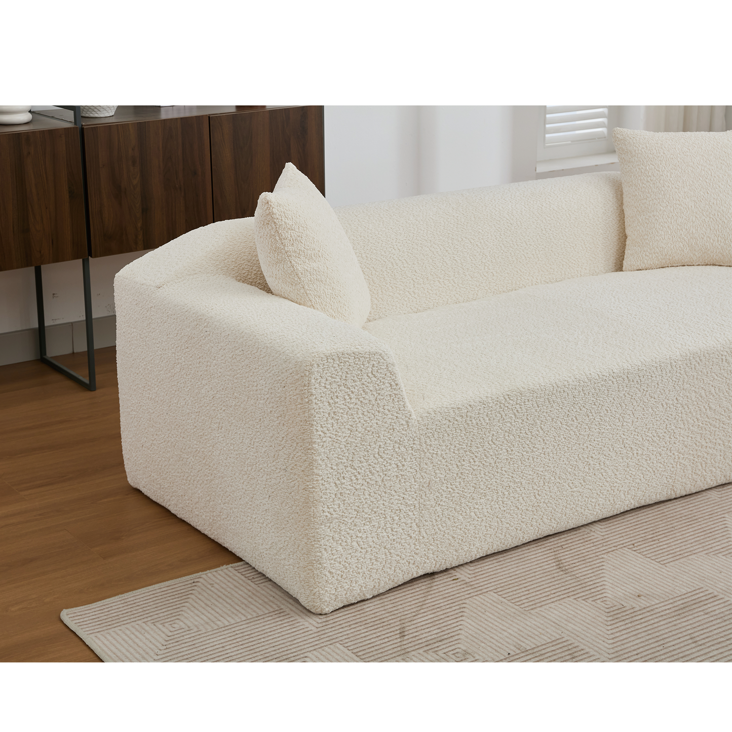 [NEW ARRIVED] [VIDEO PROVIDED]2 Piece Boucle Cloud Sofa Set, Upholstered Sofa Set, Modern 3 Seater and 2 Seater Sofa with MDF End Table for Living Room ,Apartment,3+2 couch,Boucle,Beige