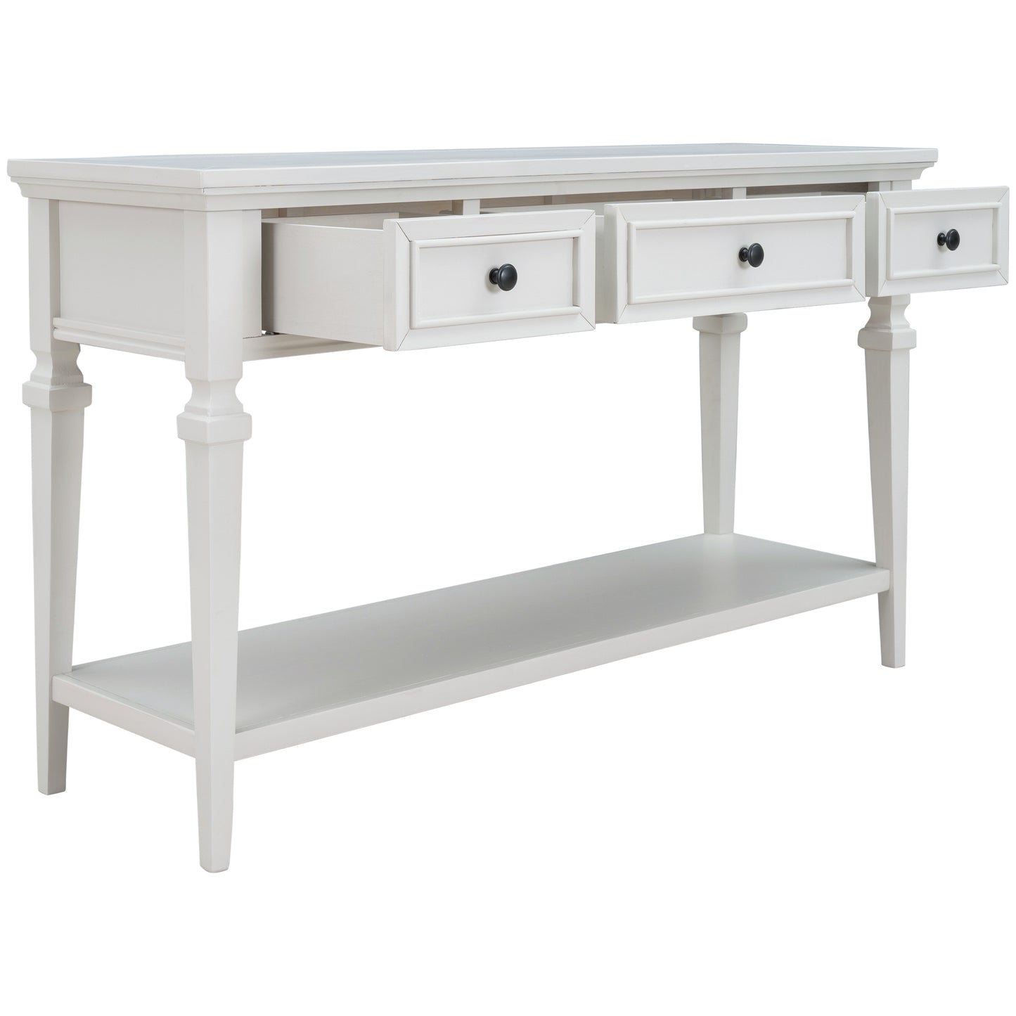 TREXM Classic Retro Style Console Table with Three Top Drawers and Open Style Bottom Shelf, Easy Assembly (Antique White)