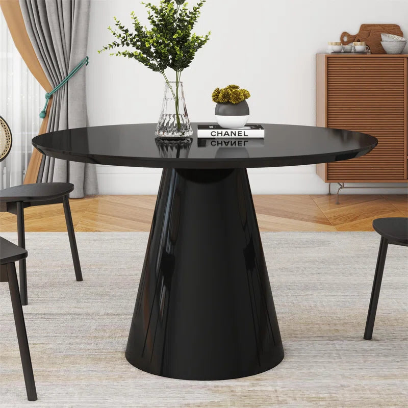 Modern Black High Gloss Minimalist Round Dining Table