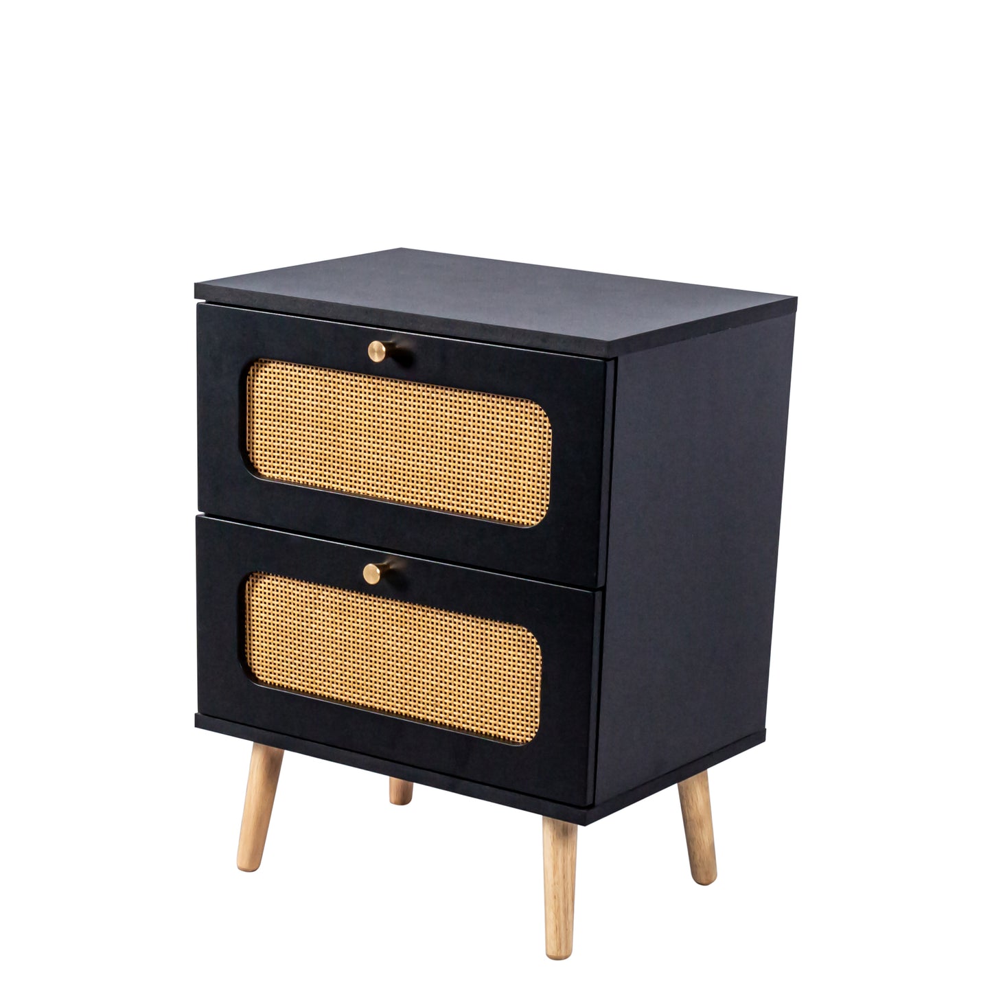 2-drawer Rattan Nightstand for Bedroom and Living Room, End Table, Side Table with 2 Hand Made Rattan Decorated Drawers