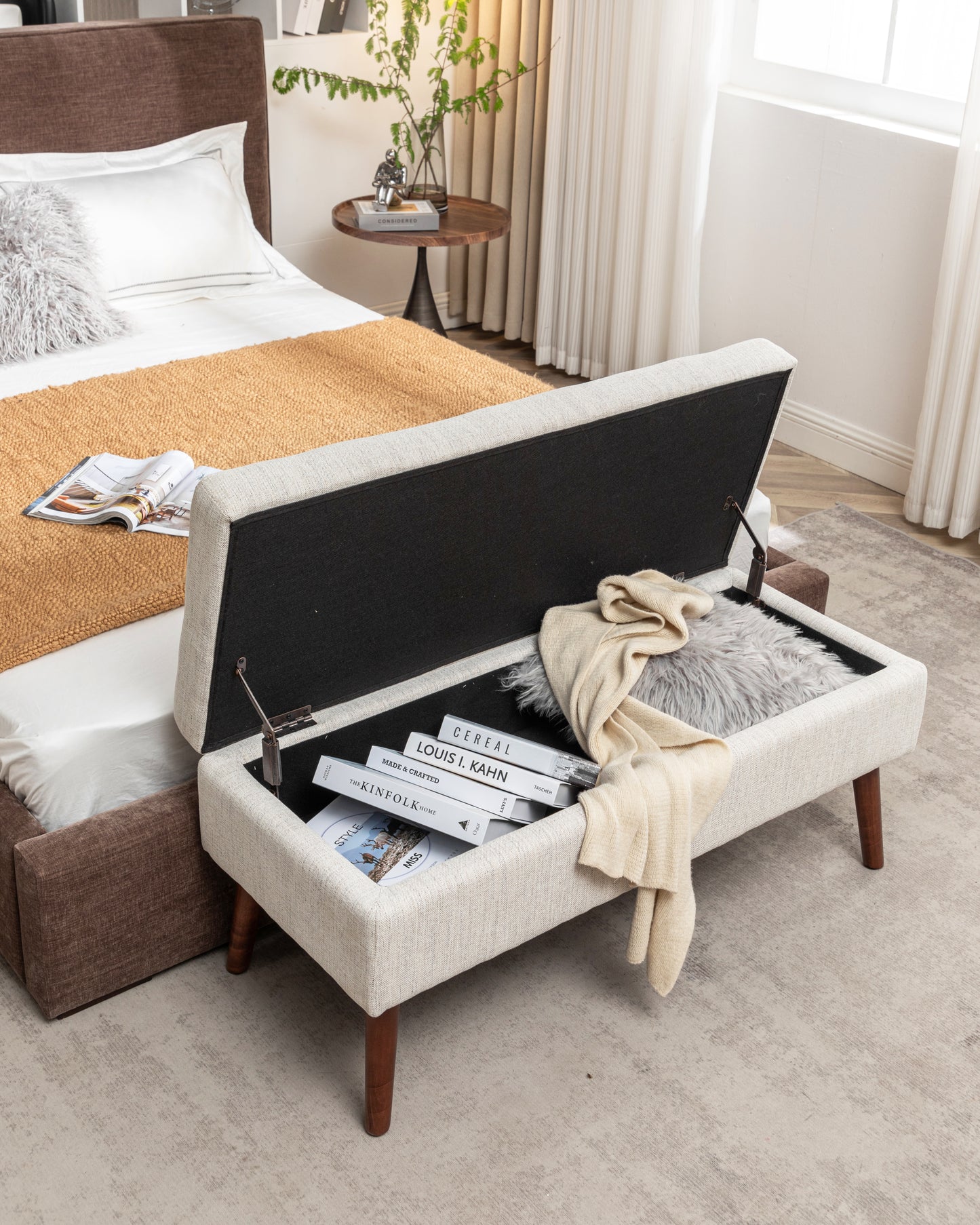 Storage Bench with Storage Bench for Bedroom End of Bed Bench Foot of Bed Bench Entryway Bench Storage Ottoman Bench 43.7" W x 18.1" D Off White Bench