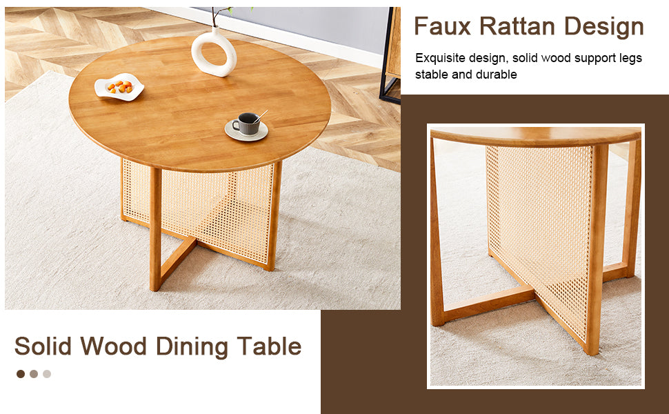 Table and chair set, ancient style solid wood dining table, imitation rattan table legs, beautiful simple solid wood dining chair, perfect for dinner, meetings, home and office decoration