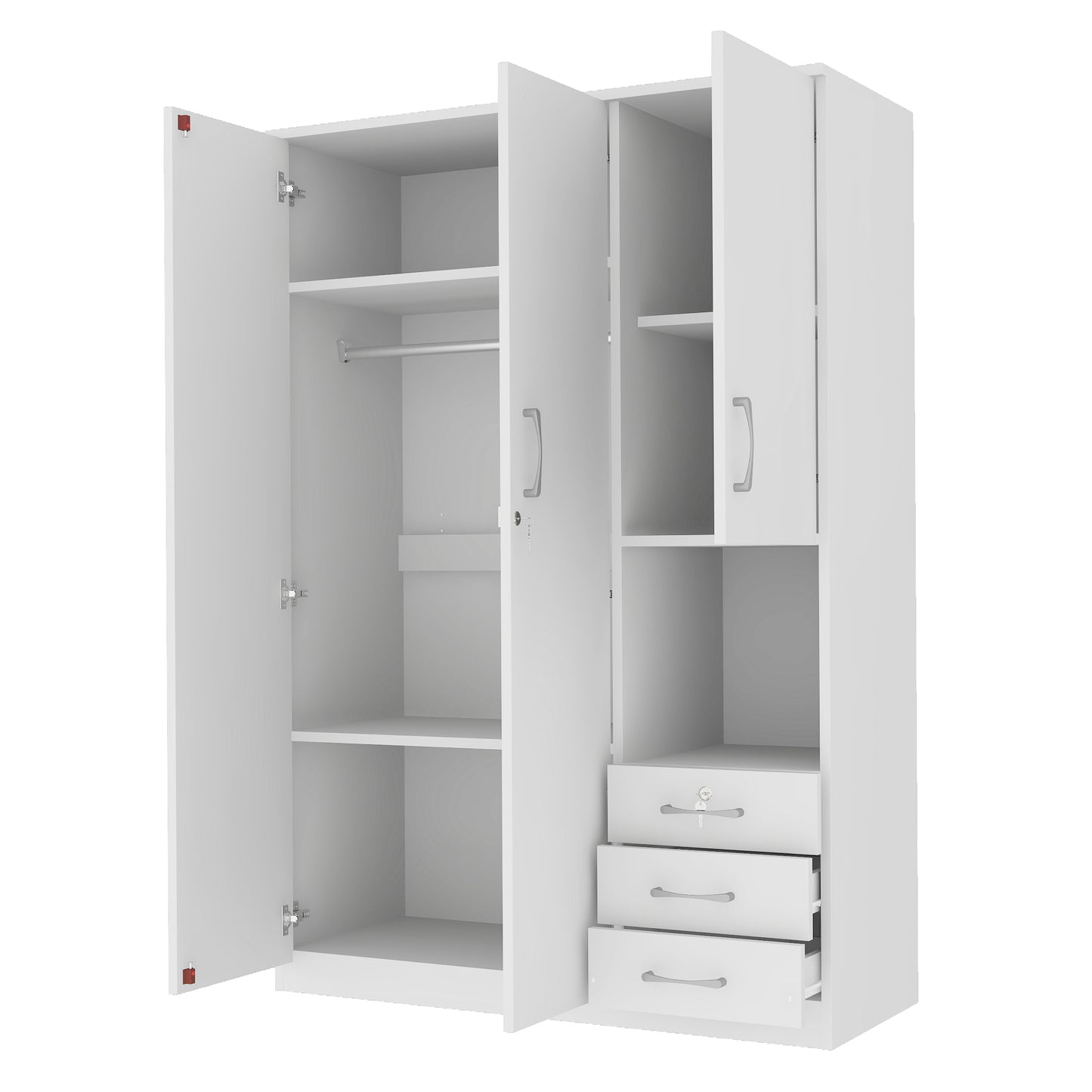 2-Doors Wooden Wardrobe Storage for Bedroom, with Shelves and 3 Drawers, White