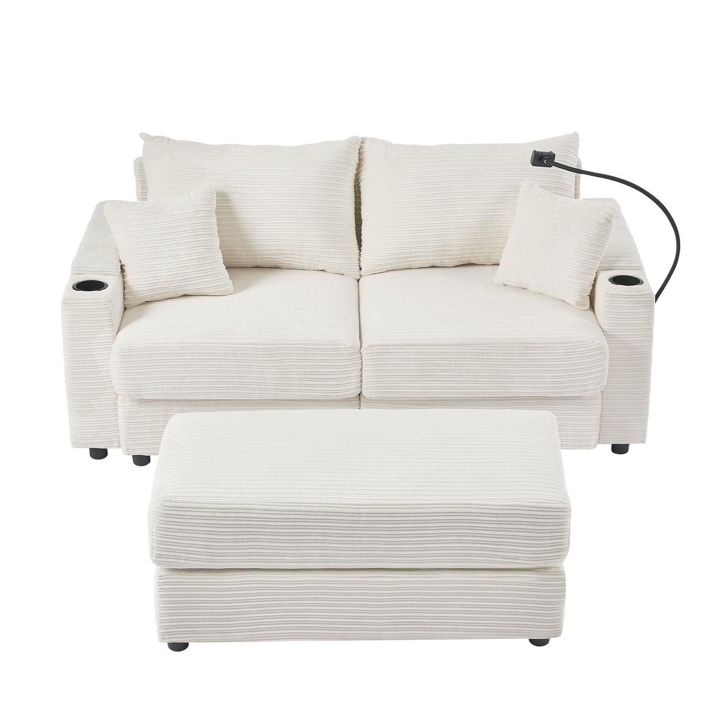 72.8" Modern Style Loveseat Sofa Sectional Sofa Couch with Storage Space, A Movable Ottoman, Two USB Ports, Two Cup Holders, A Phone Holder for Living Room, Beige