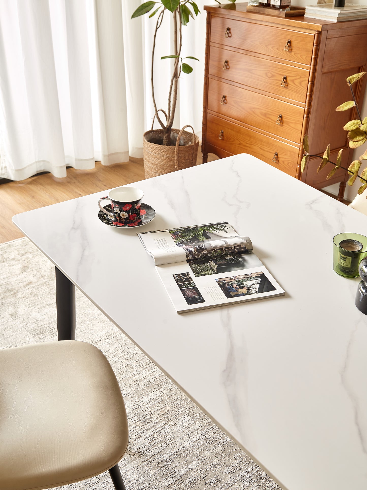 （缺货）Dining Table Table 55" Rectangular White Kitchen Table with Porcelain Table Top and Metal Legs,Dining Room Table for 4,Mid Century Dinner Table for Living Room and Office,Table Only