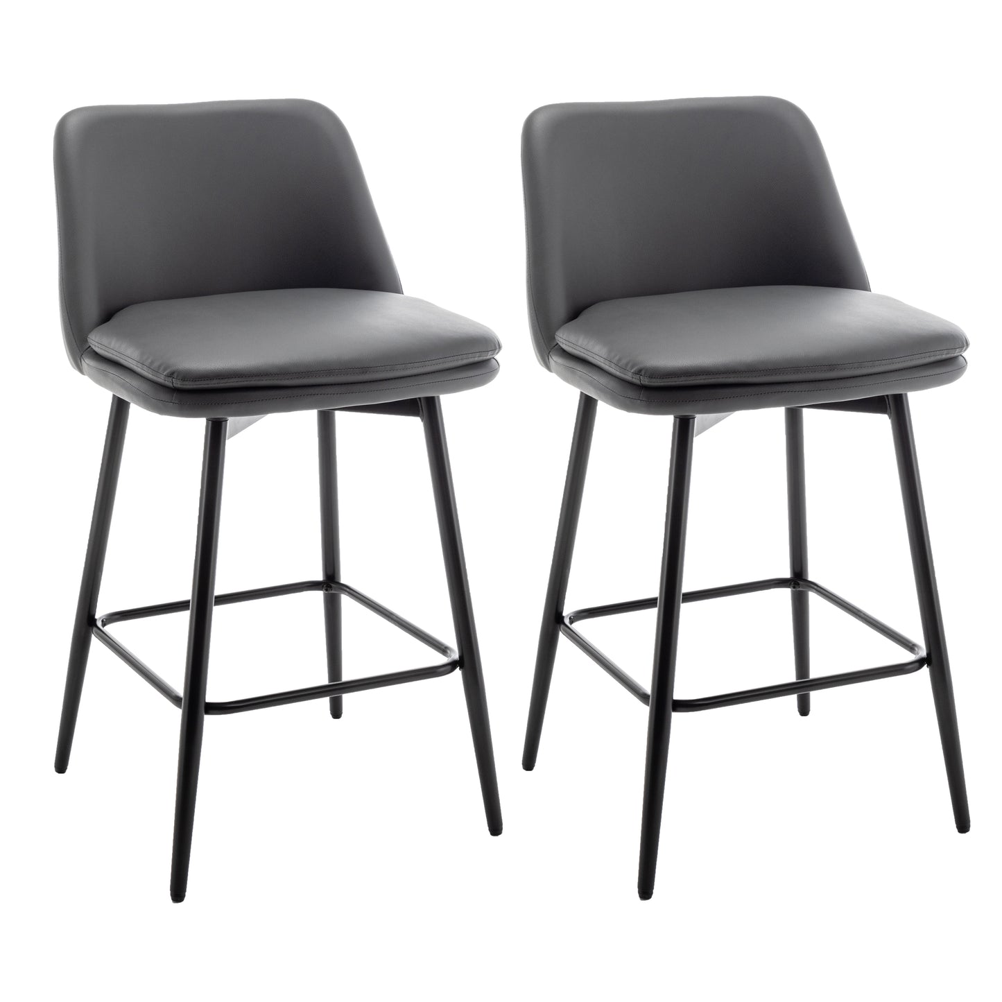 Counter Height Swivel Bar Stools Set of 2, 360° Swivel Upholstered Barstools with Back and Metal Legs, 25.6" Seat Height,Counter Stools for Kitchen Island and Pub,Faux Leather,Grey