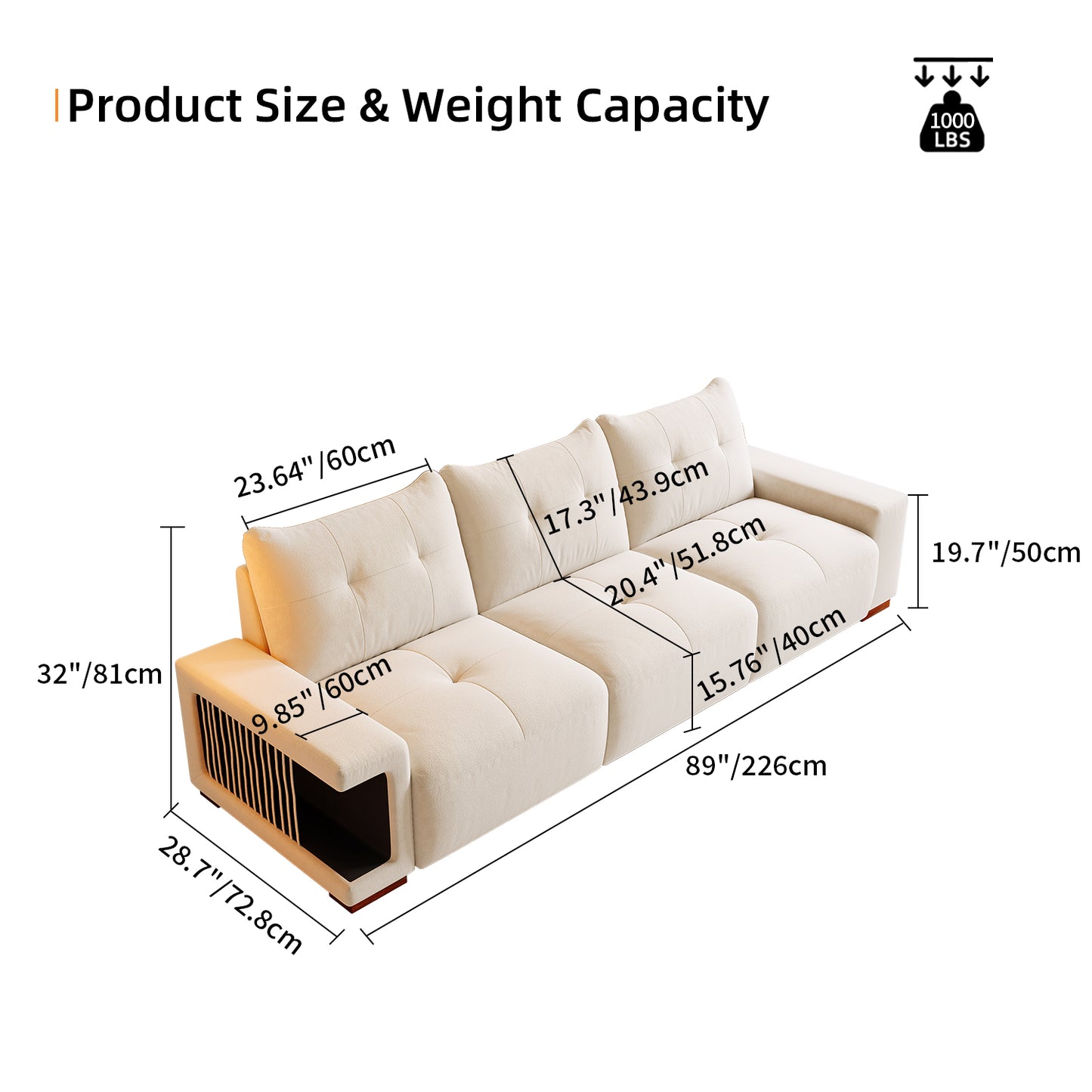 3 Seater Sofa Couch for Living Room,89" Modern Couches for Small Space,cat nest sofa,for cat friendly,Comfy Couch With Waterproof and cat scratch resistant fabric