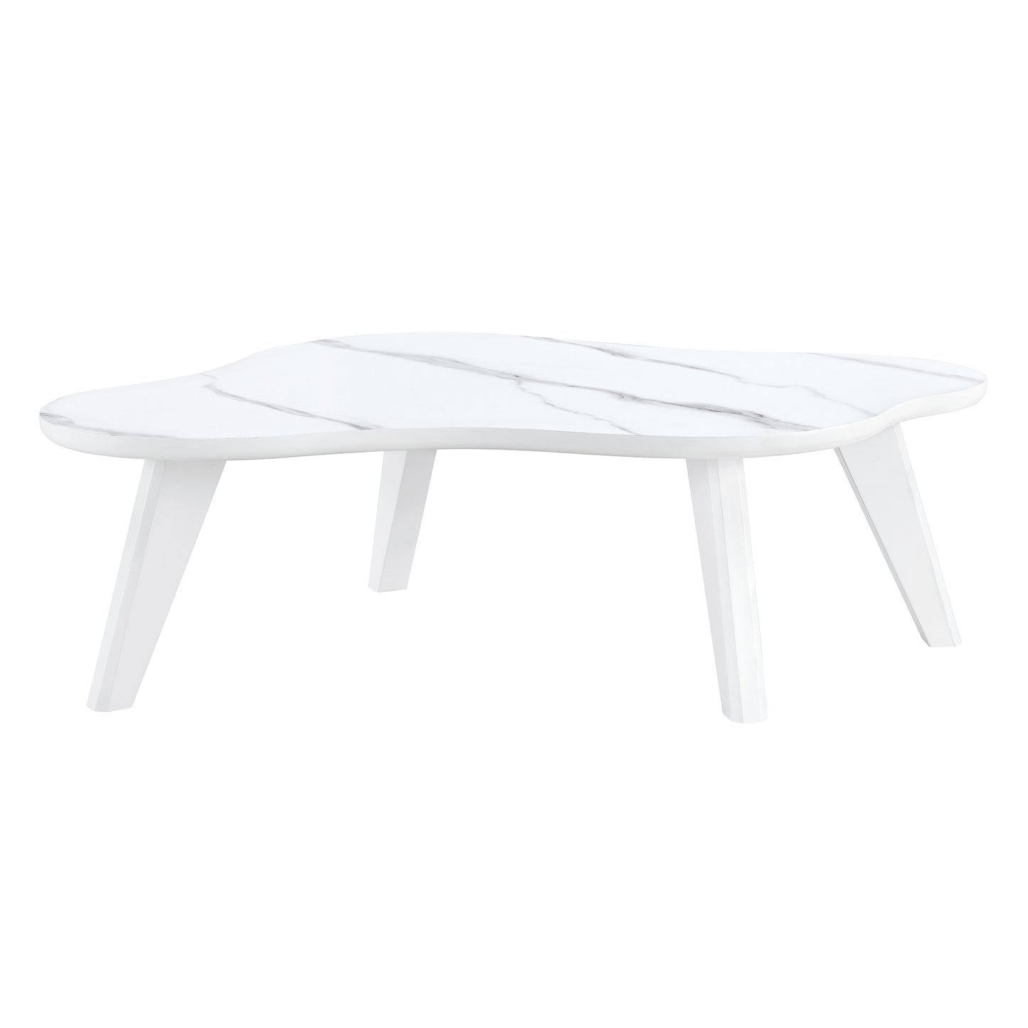 Modern minimalist white imitation marble tabletop coffee table. Solid wood spray painted desk legs, cloud shape to give you a new experience, computer desk. Suitable for dining and living rooms.