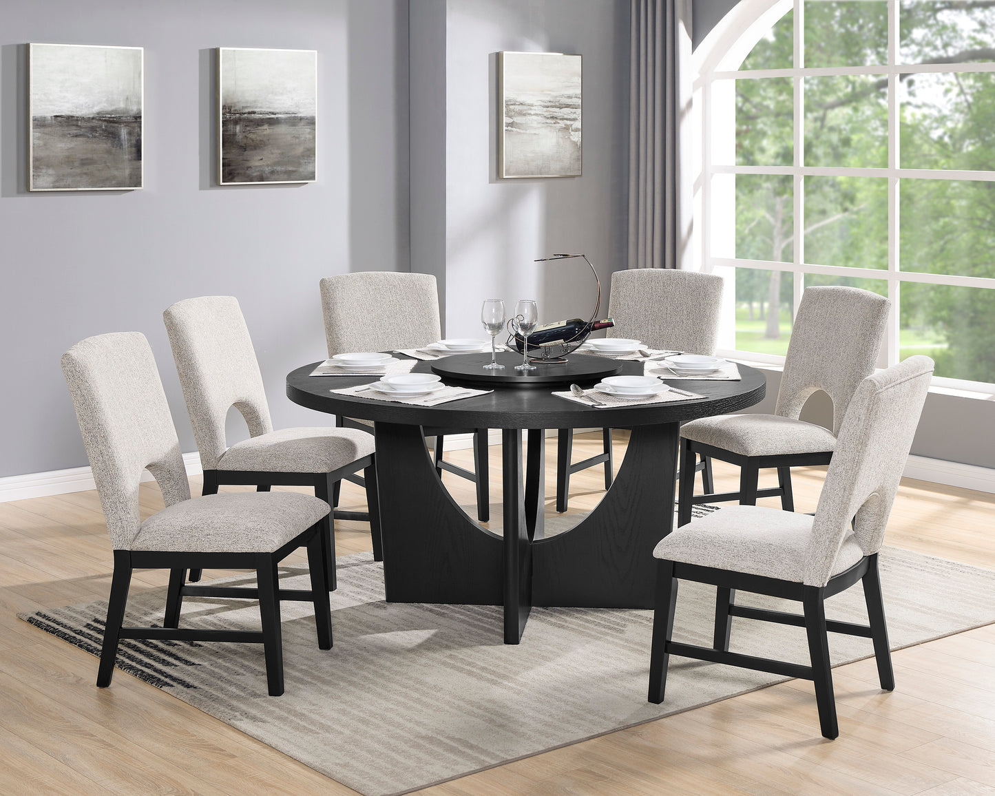 1pc Modern Round Table Top Black Finish w Lazy Susan Wooden Dining Room Furniture Contemporary