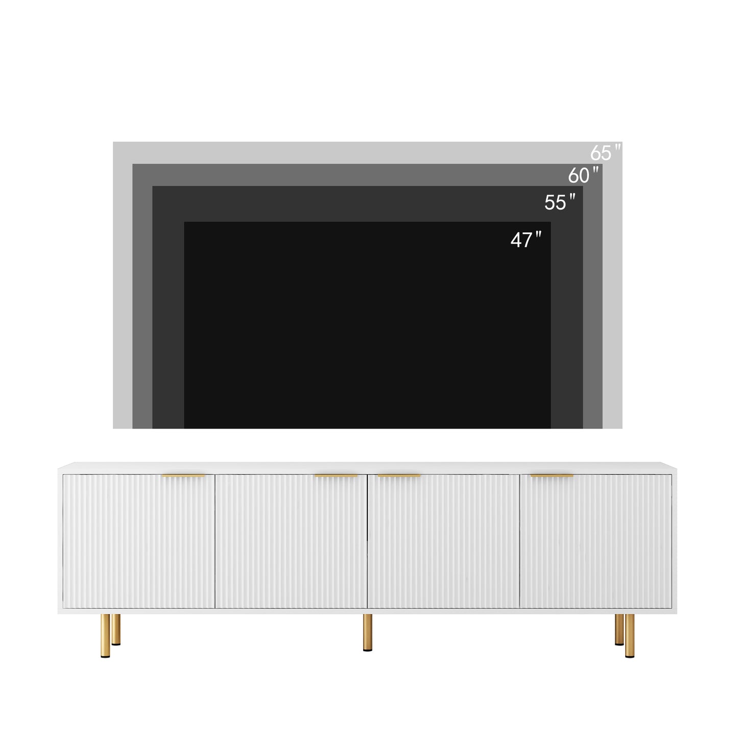 （预计12.26到1.2到货）White Modern TV Stand Fluted 68" with Power Outlet, Entertainment Center with Storage Doors, TV Console Media Cabinet, for 55+ Inch TV, Living Room