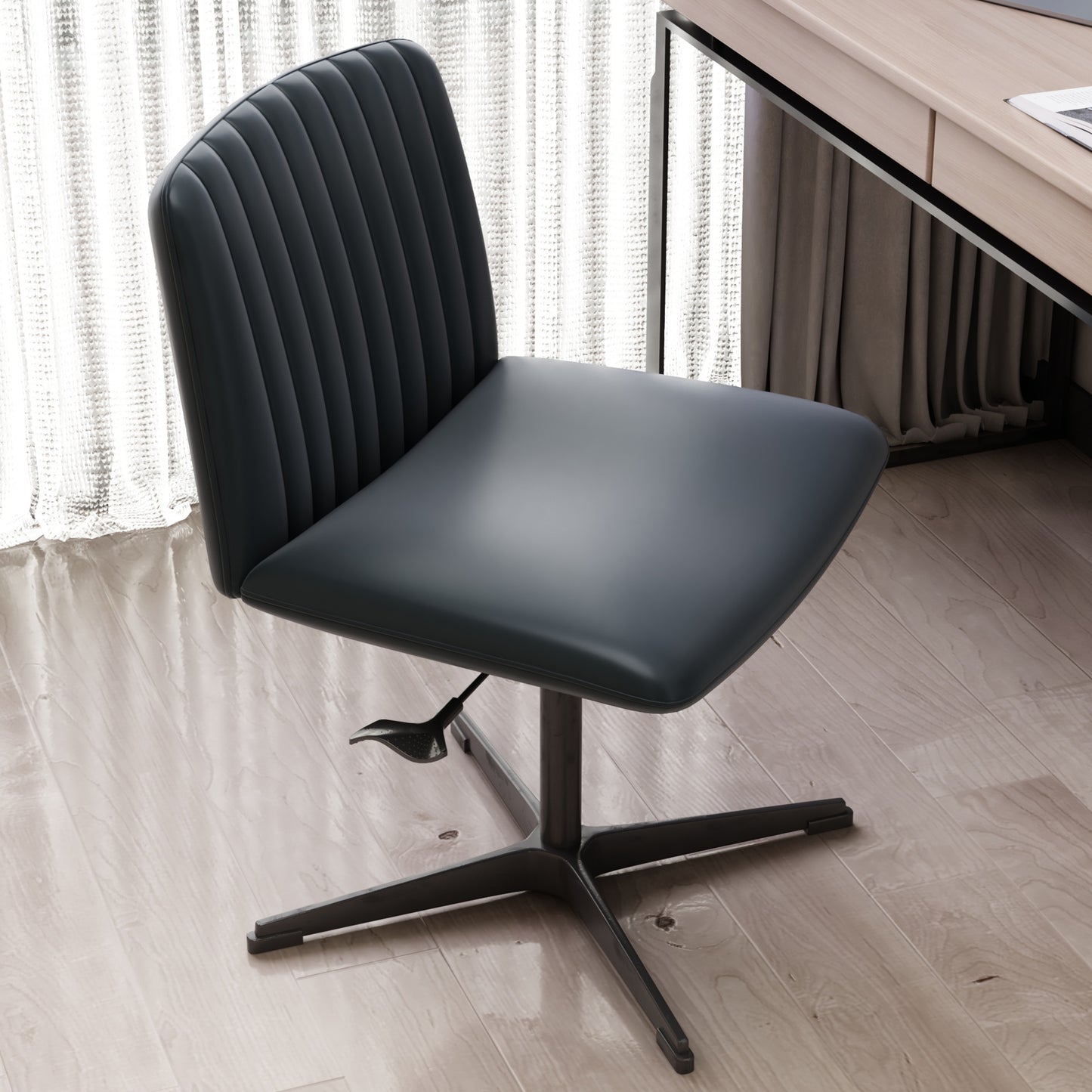 Black High Grade Pu Material. Home Computer Chair Office Chair Adjustable 360 ° Swivel Cushion Chair With Black Foot Swivel Chair Makeup Chair Study Desk Chair