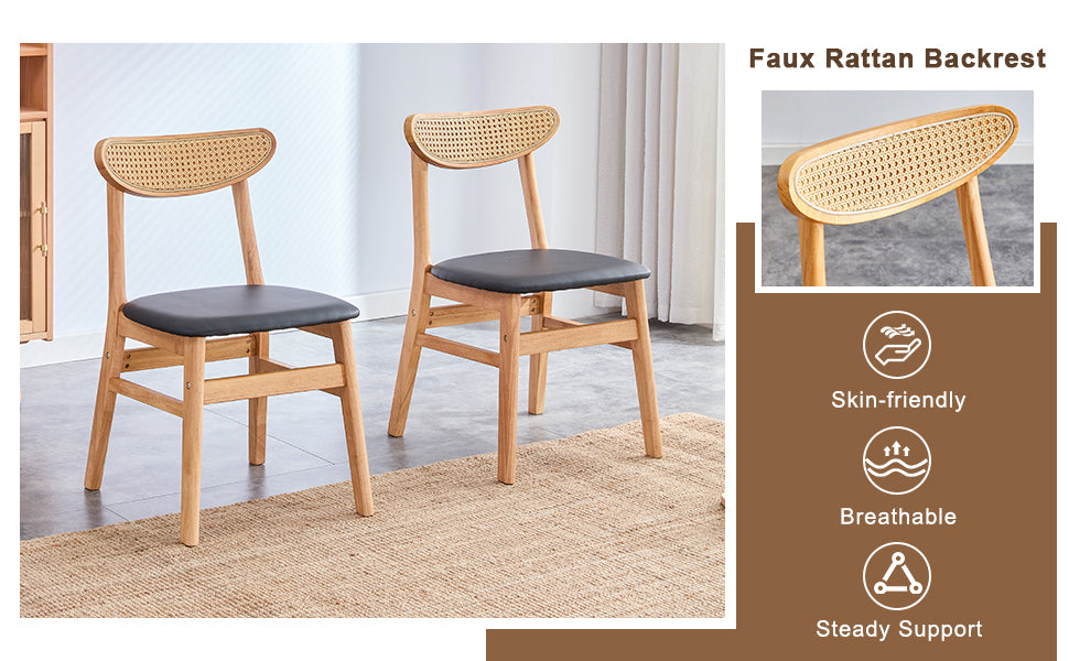 Table and chair set, ancient style solid wood dining table, imitation rattan table legs, beautiful simple solid wood dining chair, perfect for dinner, meetings, home and office decoration