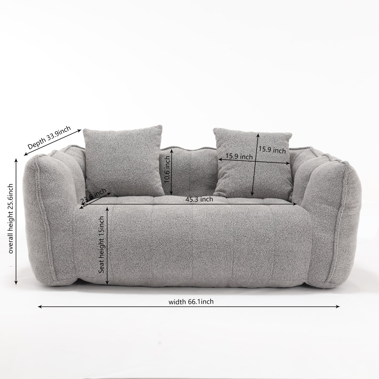 （缺货）Soft beanbag chair with high resilience foam core for two people. The comfortable square recliner sofa is ideal for family members and friends engaged in games, reading, watching TV