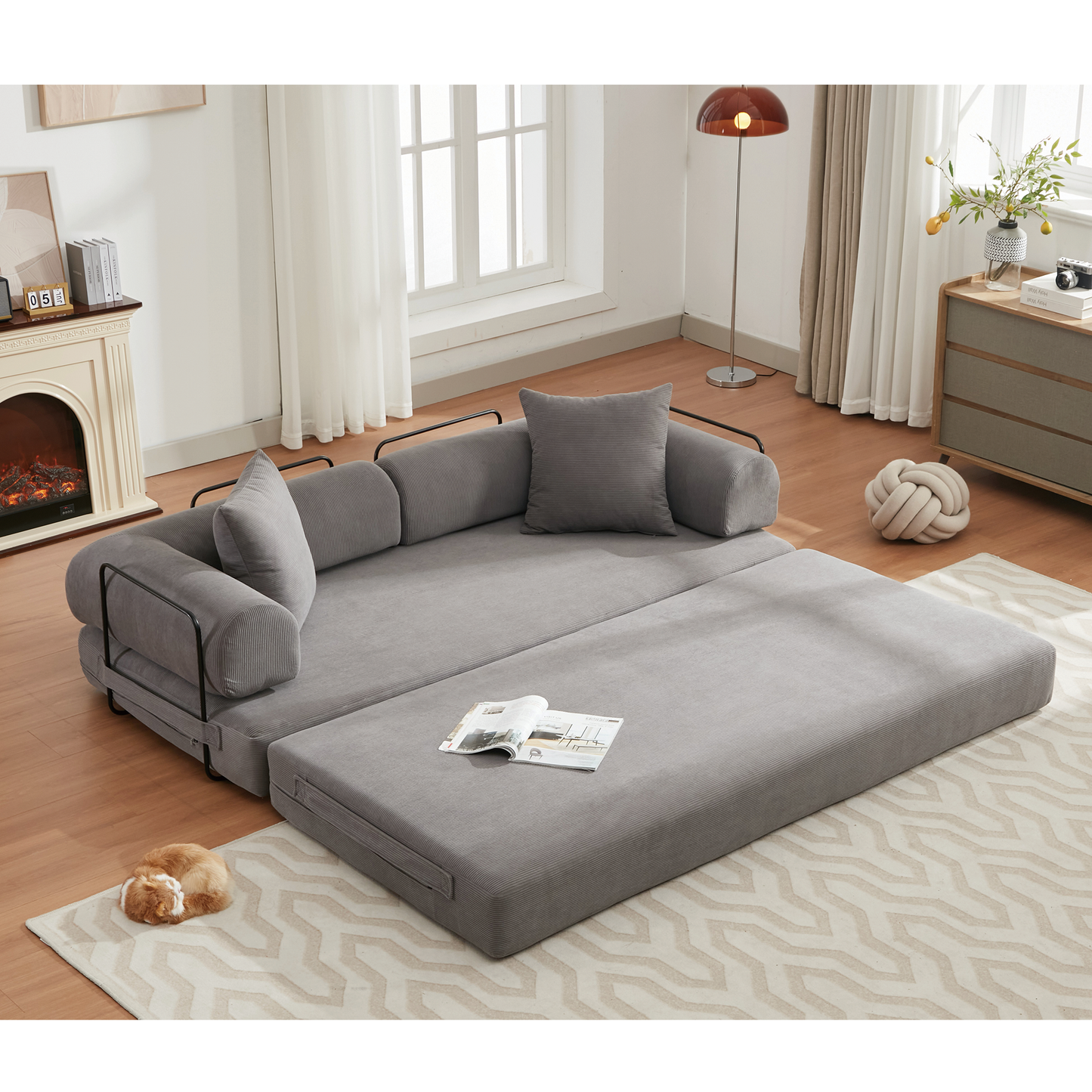 （绿、黑、灰三色全部缺货，预计12.23-12.30到货）[NEW ARRIVED] [VIDEO PROVIDED] 78.5" Folding Convertible Out Sleeper Sofa Bed,4-in-1 DIY Combination Convertible Sofa,3 seat, Folding Sofa, King Size , Bedroom,Apartment,Corduroy,Green,Gray