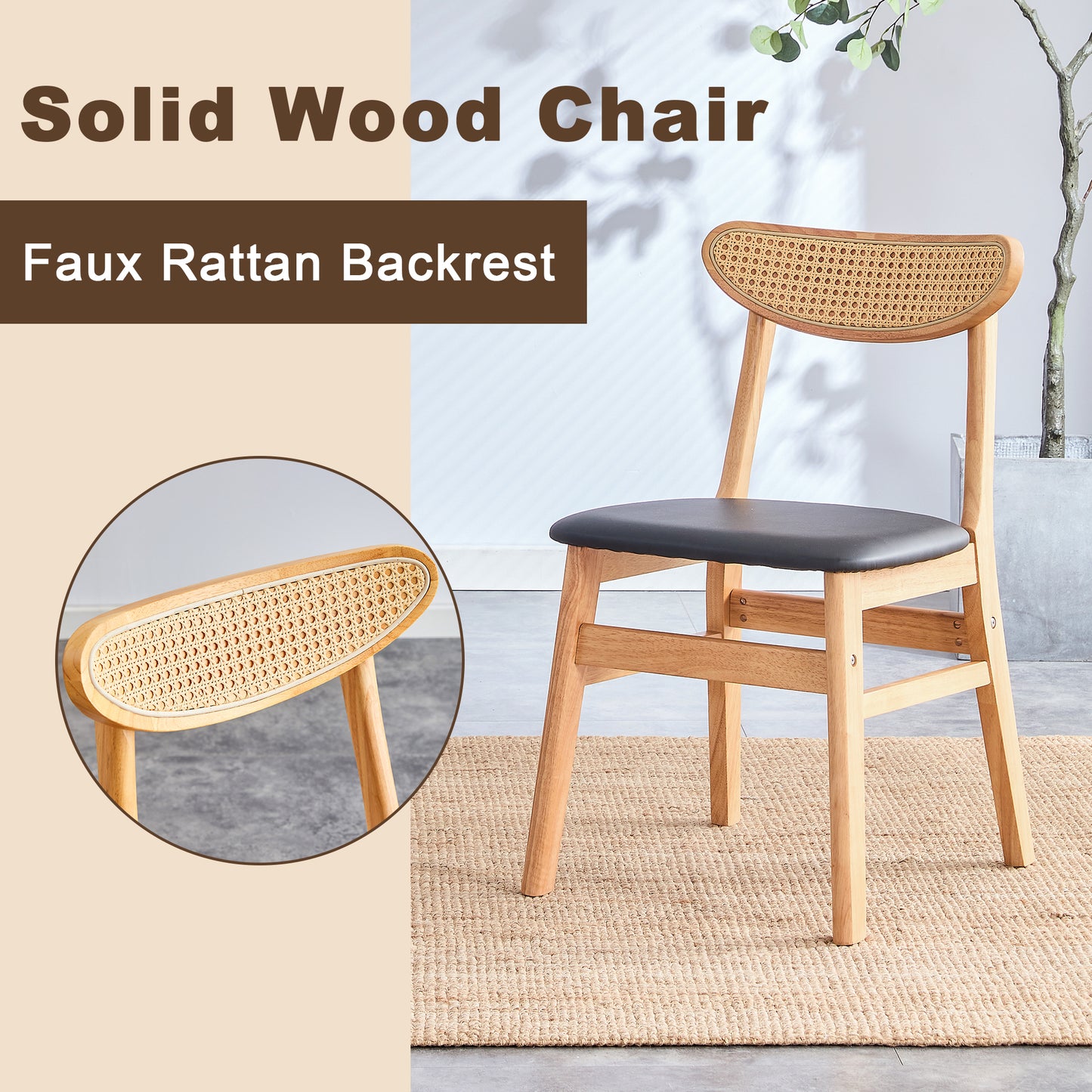 Table and chair set, ancient style solid wood dining table, imitation rattan table legs, beautiful simple solid wood dining chair, perfect for dinner, meetings, home and office decoration