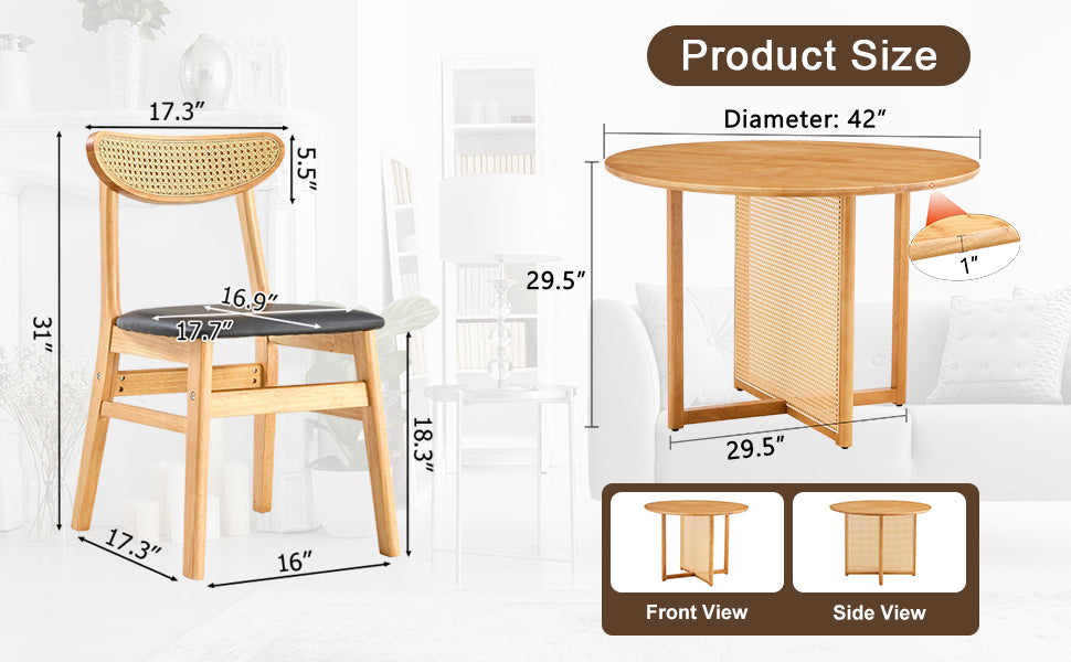 Table and chair set, ancient style solid wood dining table, imitation rattan table legs, beautiful simple solid wood dining chair, perfect for dinner, meetings, home and office decoration