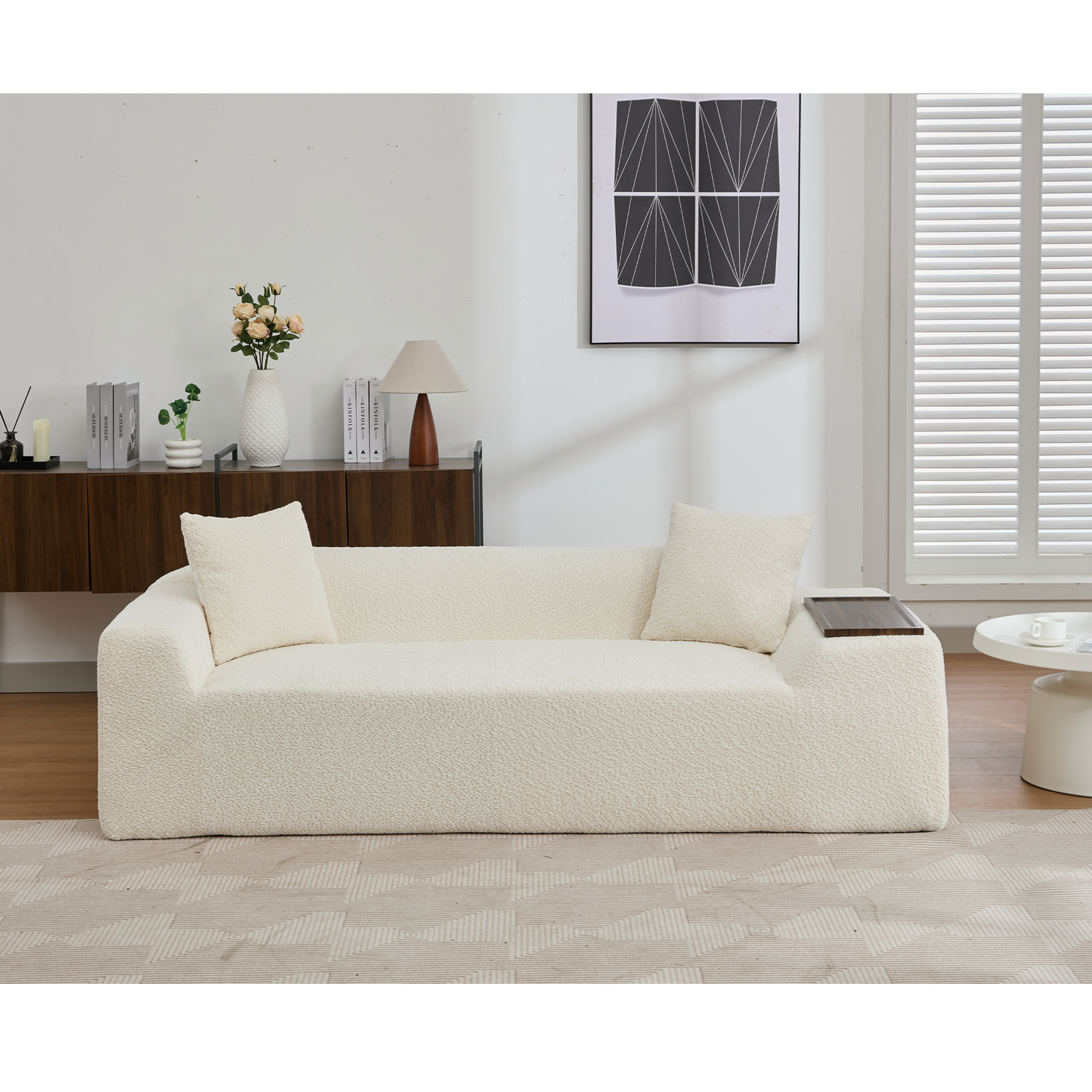 [NEW ARRIVED] [VIDEO PROVIDED]2 Piece Boucle Cloud Sofa Set, Upholstered Sofa Set, Modern 3 Seater and 2 Seater Sofa with MDF End Table for Living Room ,Apartment,3+2 couch,Boucle,Beige