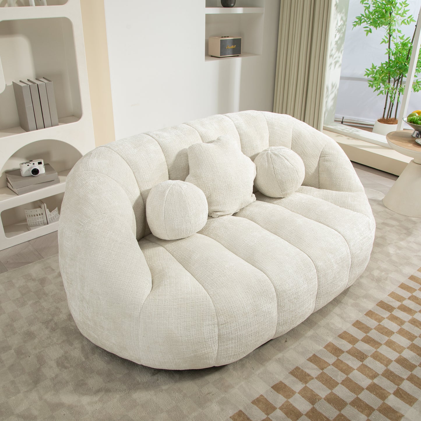 COOLMORE Bean Bag sofa Lazy Sofa Durable Comfort Lounger High Back Bean Bag Chair Couch for Adults and Kids, Indoor & Outdoor, Accent Floor Soft Lounge Chair (White chenille)