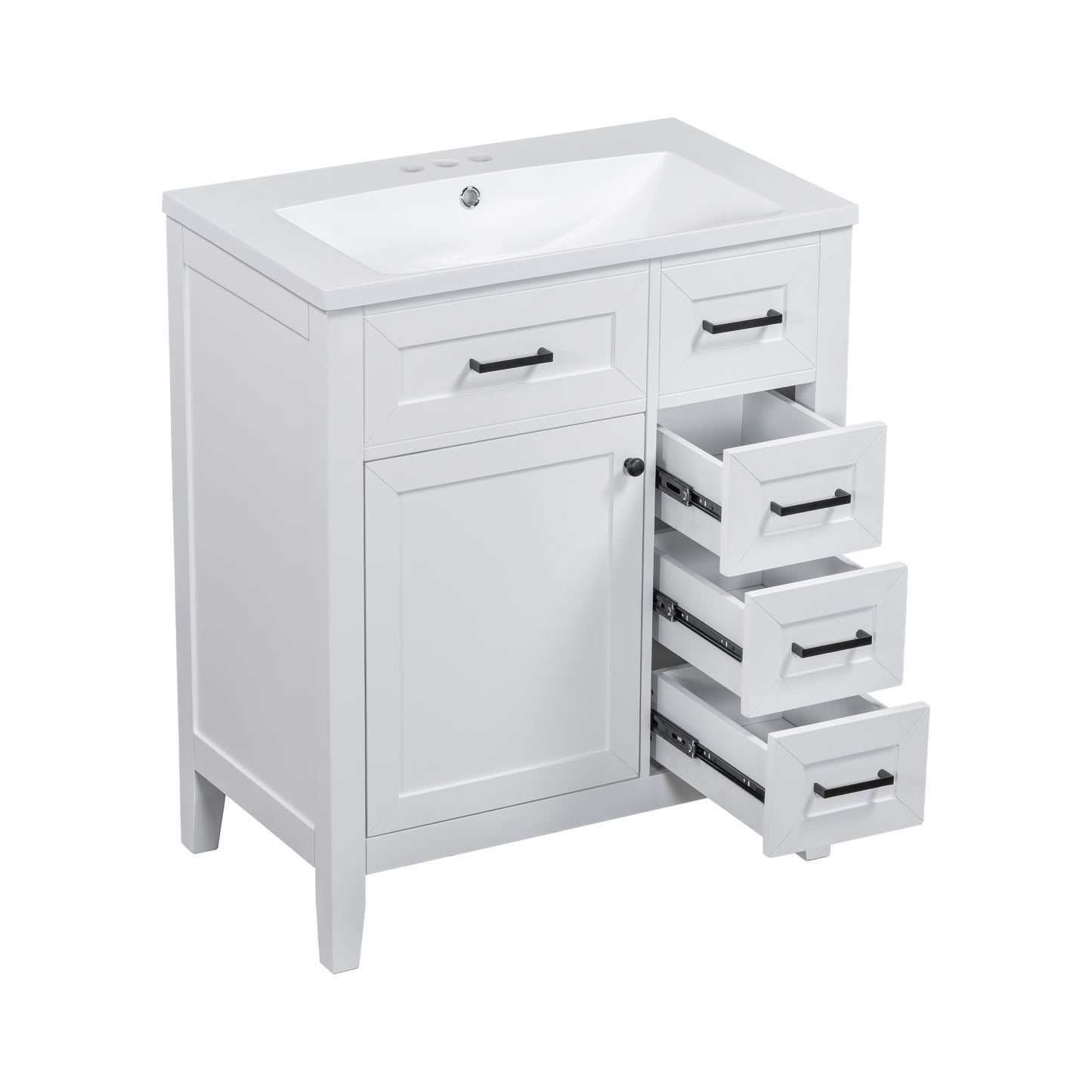 30" Bathroom Vanity with Sink Combo, White Bathroom Cabinet with Drawers, Solid Frame and MDF Board