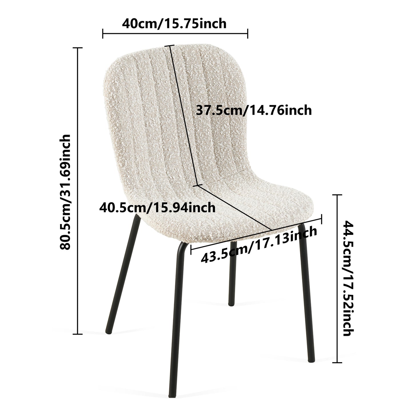 Off White Boucle Dining Chairs Set of 4,Mid-Century Modern Upholstered PU Leather Chairs,for Kitchen Dining Room