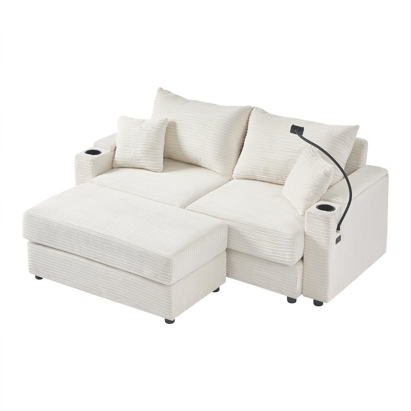 72.8" Modern Style Loveseat Sofa Sectional Sofa Couch with Storage Space, A Movable Ottoman, Two USB Ports, Two Cup Holders, A Phone Holder for Living Room, Beige