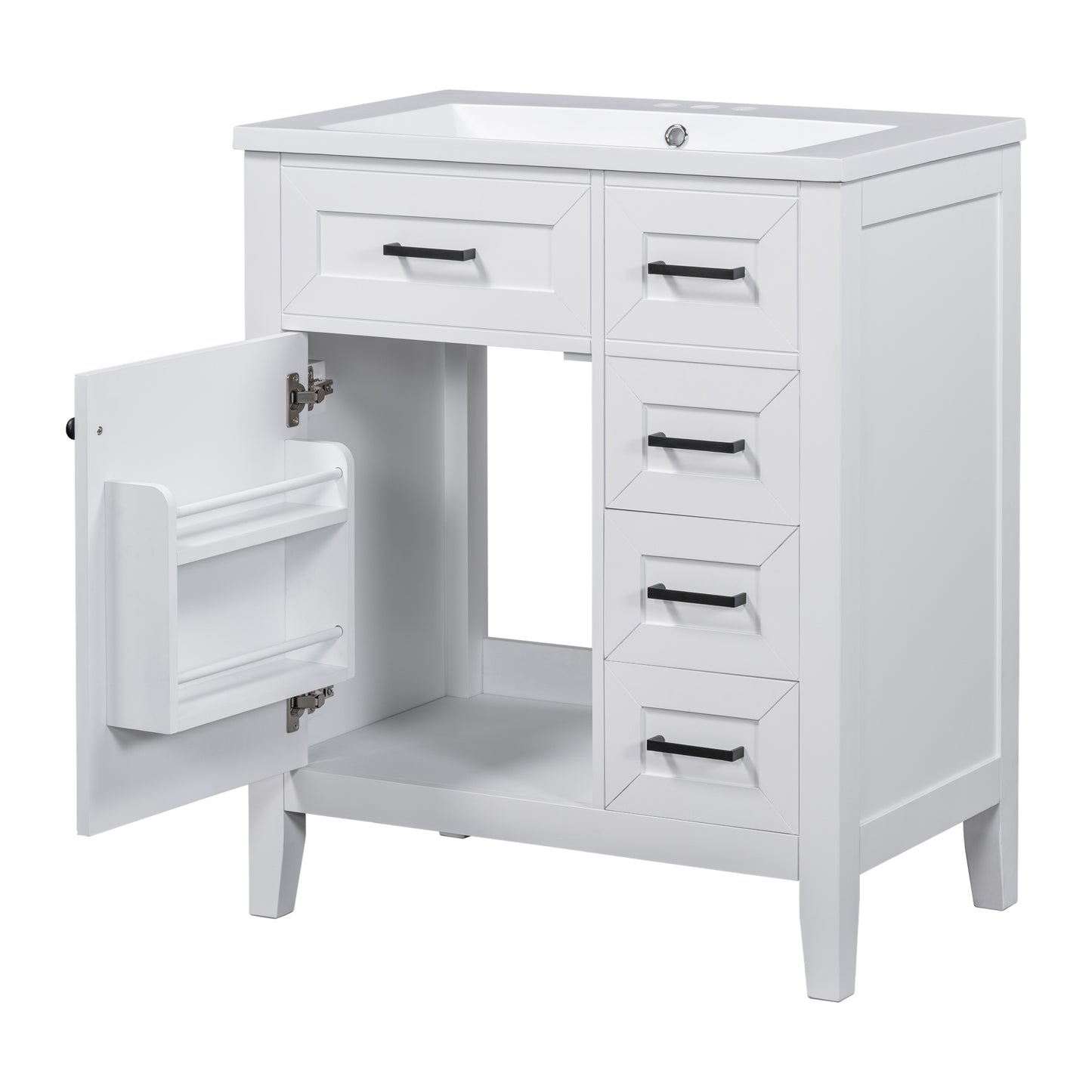 30" Bathroom Vanity with Sink Combo, White Bathroom Cabinet with Drawers, Solid Frame and MDF Board