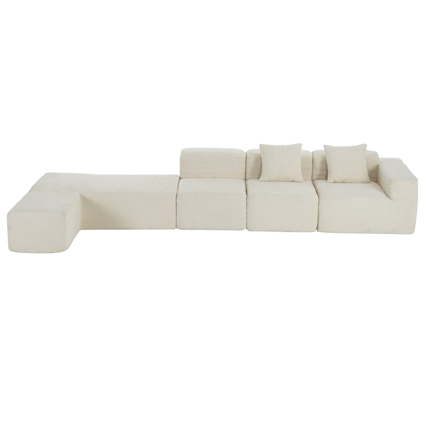 116.5" Sectional Sofa Full-compressed Sofa Couch Free-combined Sofa for Living Room, Beige