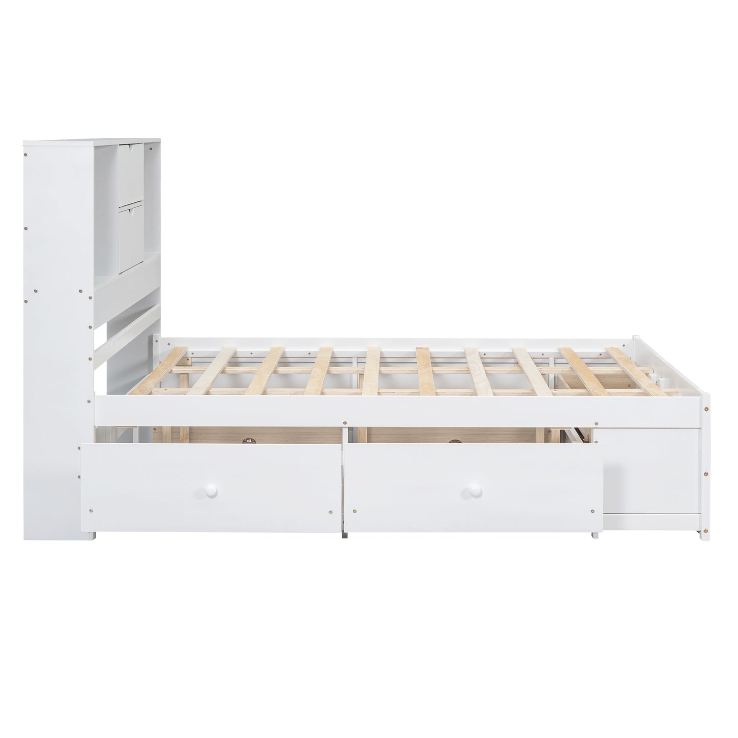 （缺货）King Size Platform Bed with Storage Headboard and 8 Drawers, White