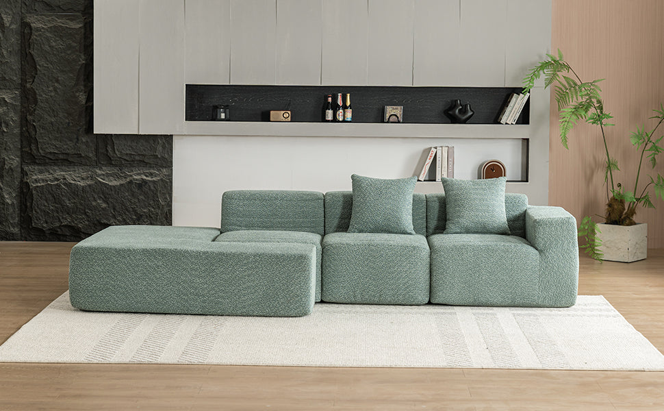 116.5" Sectional Sofa Full-compressed Sofa Couch Free-combined Sofa for Living Room, Green