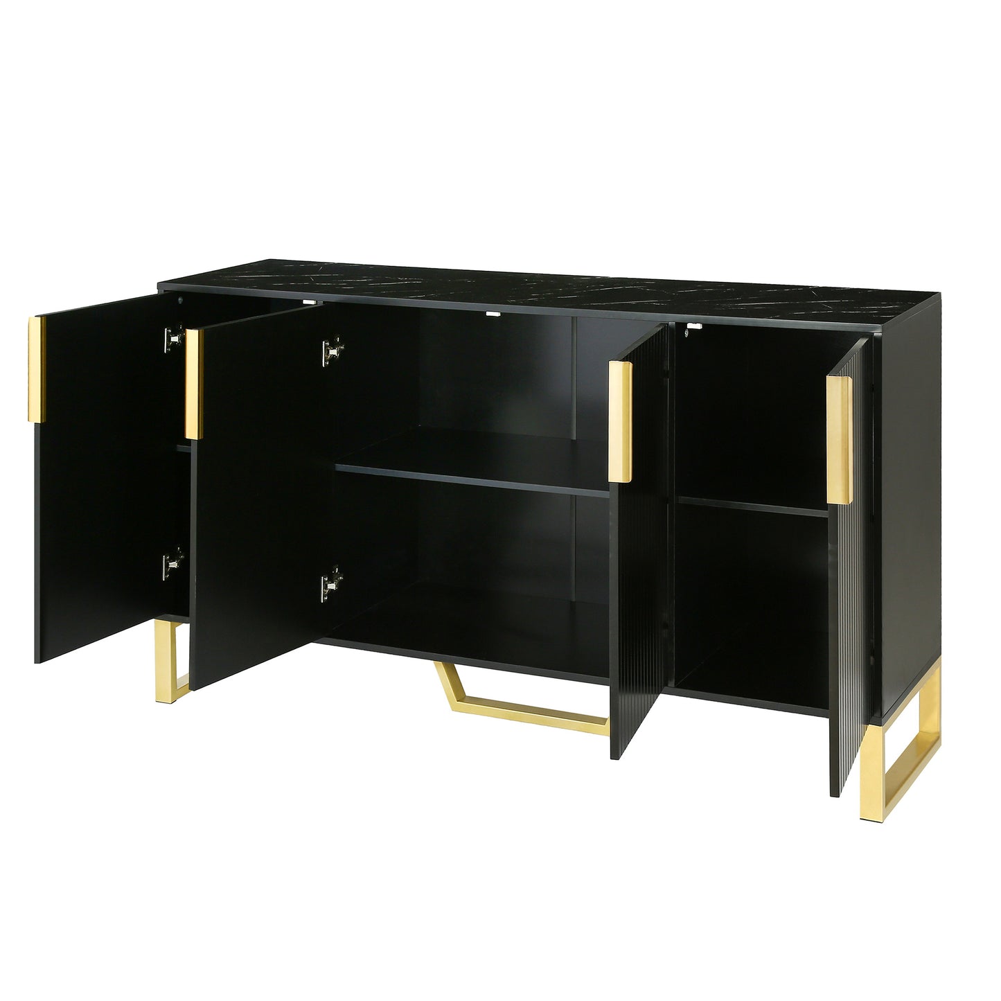 TREXM Modern sideboard with Four Doors, Metal handles & Legs and Adjustable Shelves Kitchen Cabinet (Black)