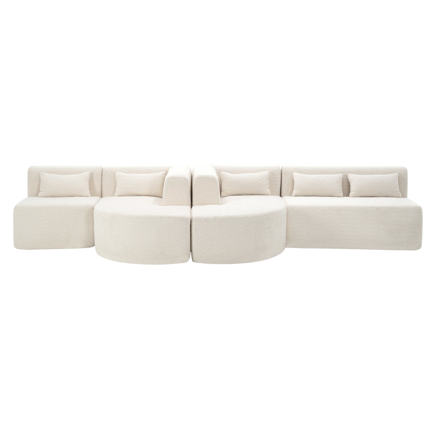 143.7" Upholstered Sofa Free-combined Sofa Couch with Two Chaise Lounge and Five Back Pillows for Living Room, Beige