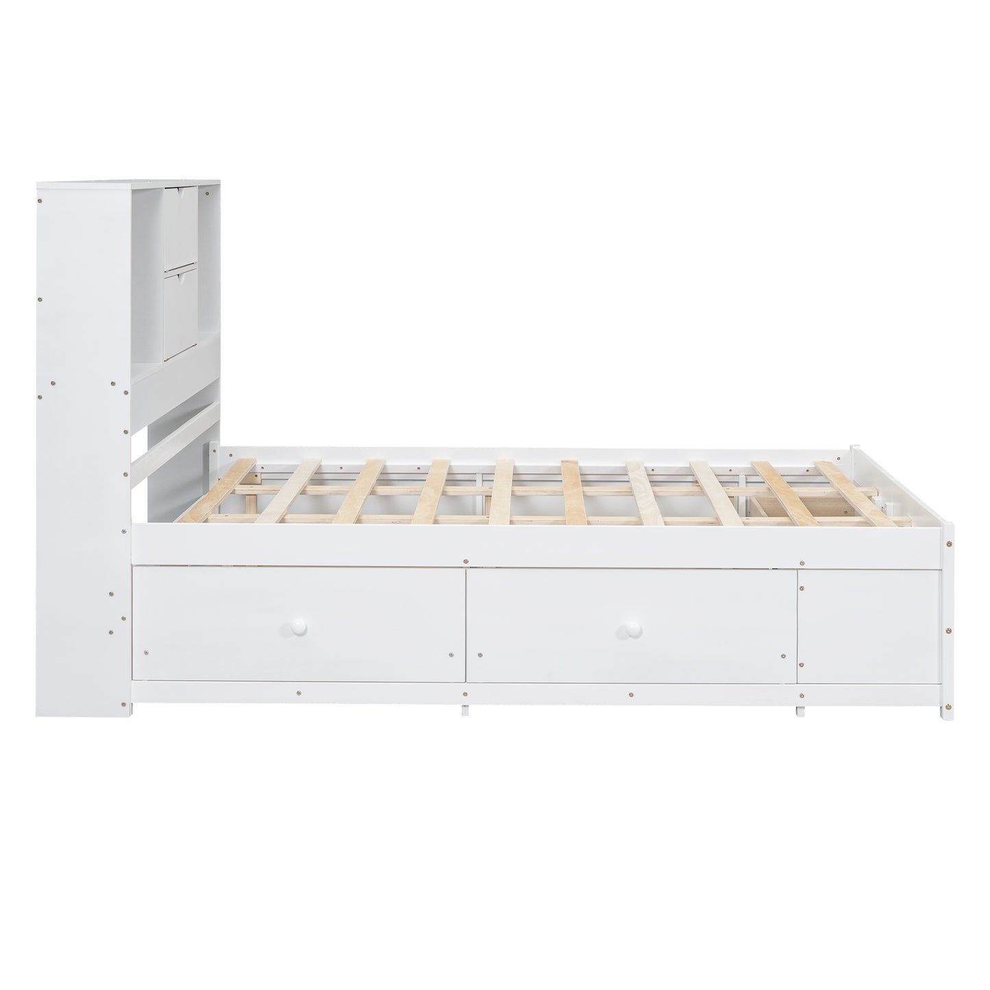 （缺货）King Size Platform Bed with Storage Headboard and 8 Drawers, White