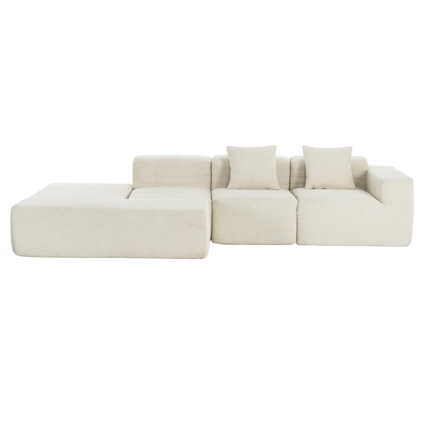 116.5" Sectional Sofa Full-compressed Sofa Couch Free-combined Sofa for Living Room, Beige