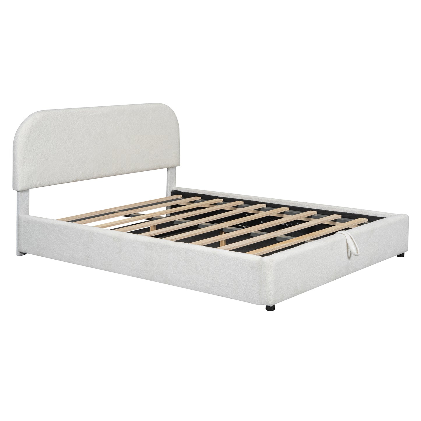 Teddy Fleece Queen Size Upholstered Platform Bed with Hydraulic Storage System, White