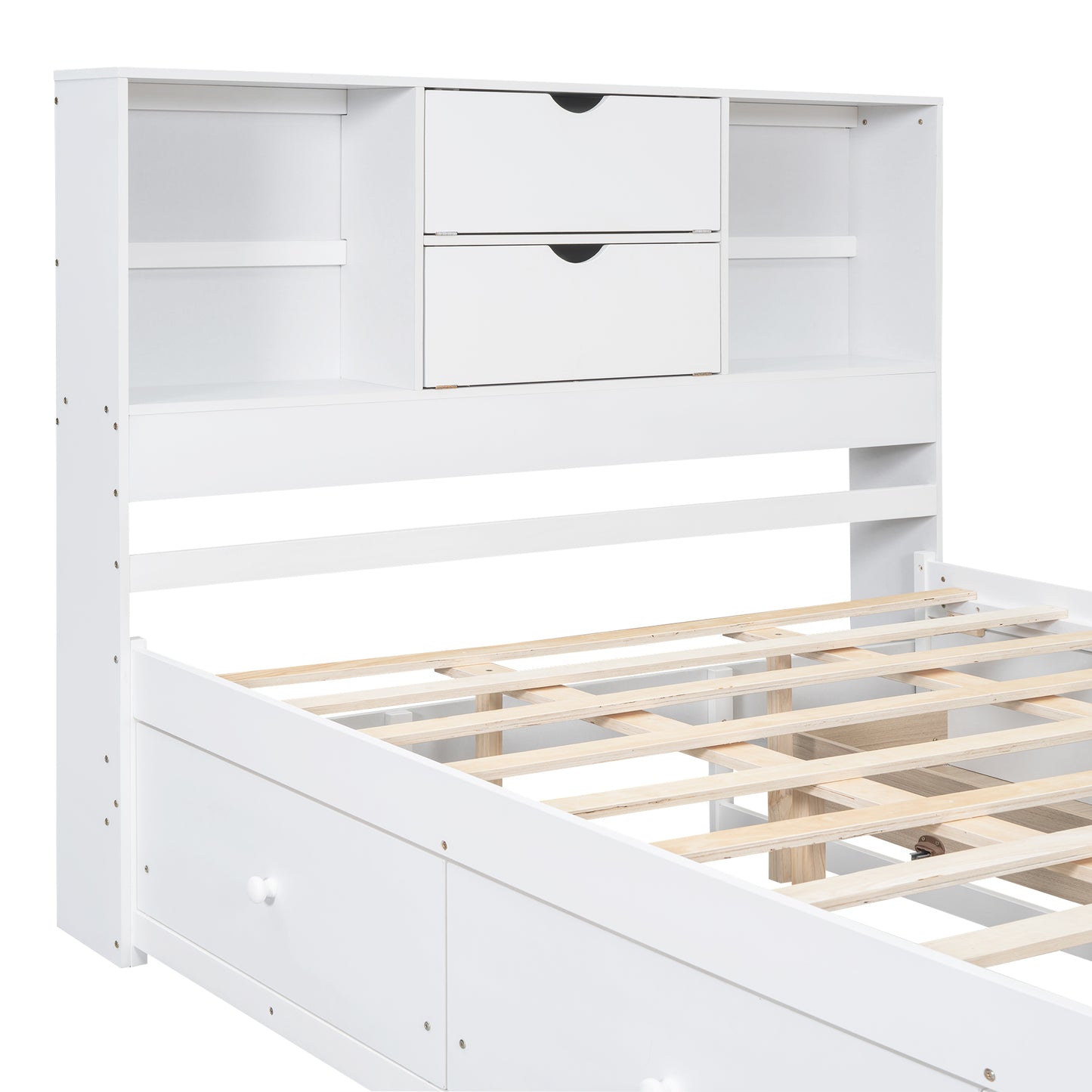 （缺货）King Size Platform Bed with Storage Headboard and 8 Drawers, White