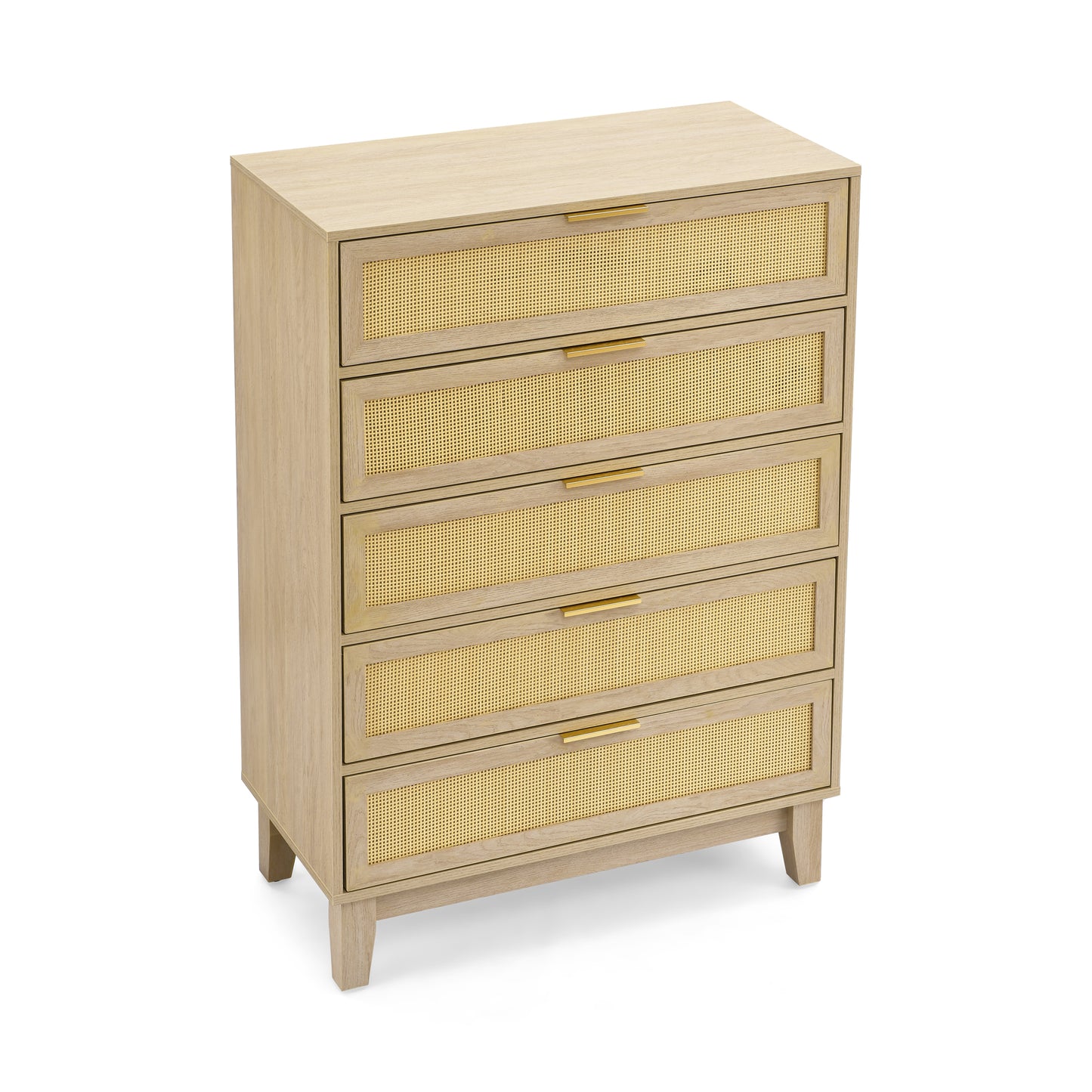 Bedroom 5 drawer dresser, rattan dresser modern wooden chest of drawers with spacious storage space for bedroom hallway living room