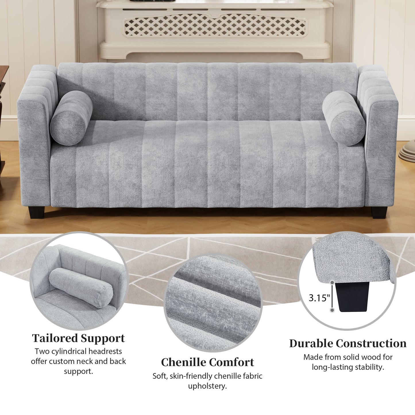 U_Style 78.7''Upholstered Sofa for Living Room, Bedroom, Salon, Simplified Style