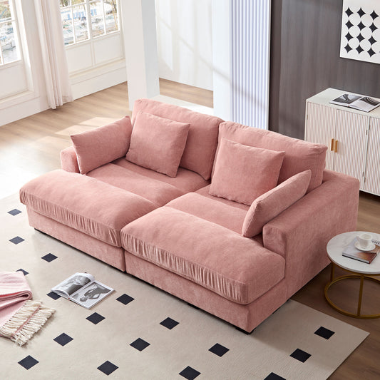 89.76 inch Double Sleeper Sofa Cloud Couch Soft Fluffy Fabric Upholstery with Square Armrests,Comfor Daybed with Over Wide Sofa Bed,Modern Beanbag for Living Room Apartment,Pink