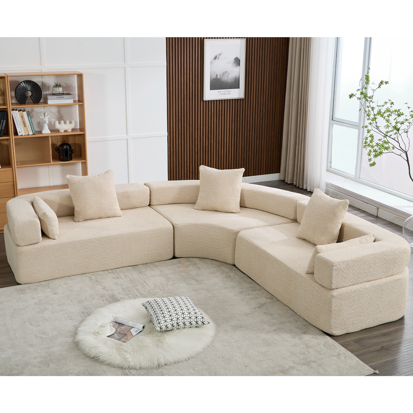 [VIDEO PROVIDED]Oversized Combination Sofa,Curved Sofa,Upholstered 4 Seater Couch for Living Room, Modern Modular 3 Piece Free Combination, Semicircular Modular Sofa , Boucle, Khaki