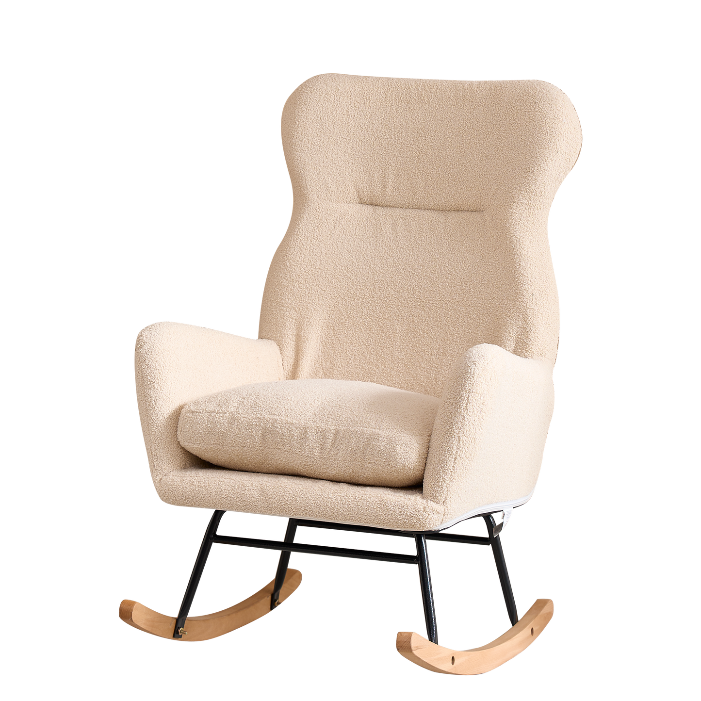 Modern Rocking Chair with High Backrest,Teddy Material Comfort Arm Rocker, Lounge Armchair for Living Room