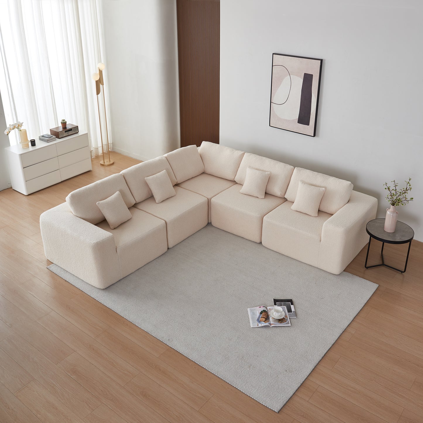 （缺货）Luxury Modern U-Shaped Sectional Sofa Couch, Large Modular Sherpa Fabric Couch for Living Room, High-Density Foam, Comfortable, Easy Assembly, Perfect for Families and Entertaining Guests