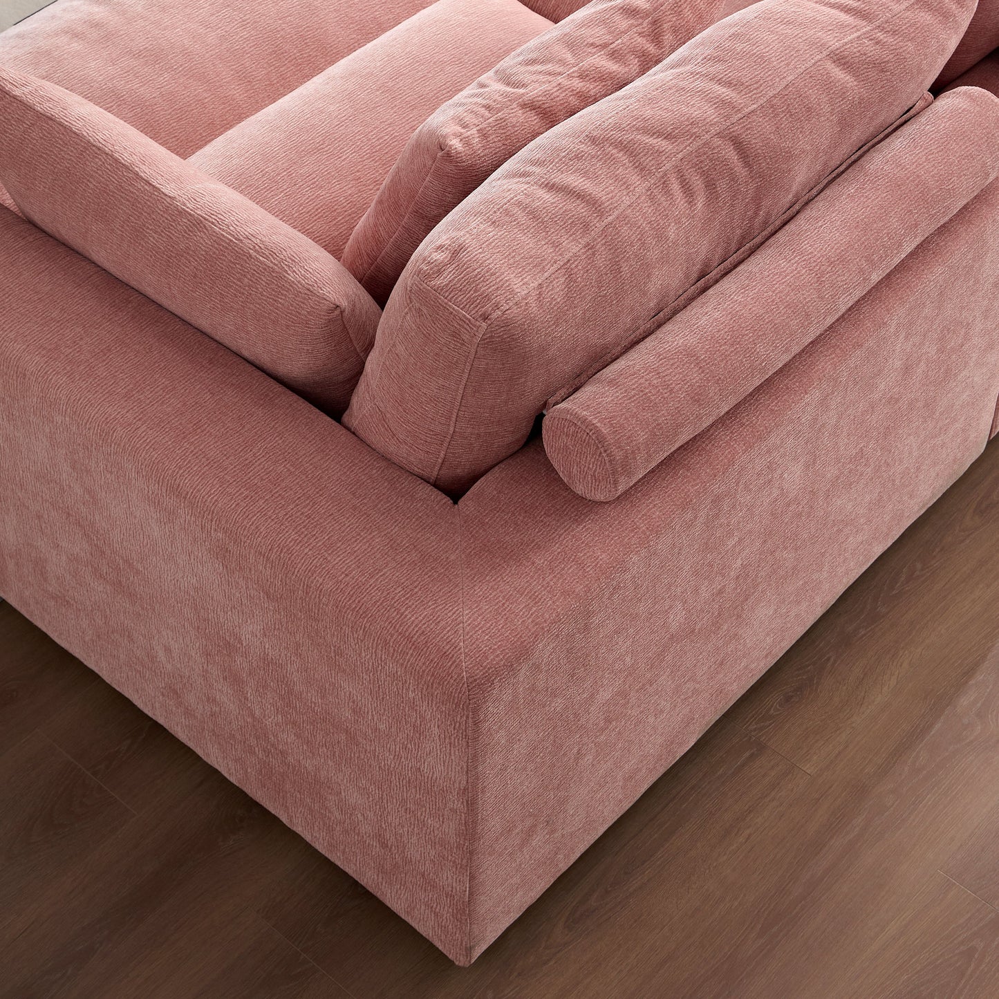 89.76 inch Double Sleeper Sofa Cloud Couch Soft Fluffy Fabric Upholstery with Square Armrests,Comfor Daybed with Over Wide Sofa Bed,Modern Beanbag for Living Room Apartment,Pink