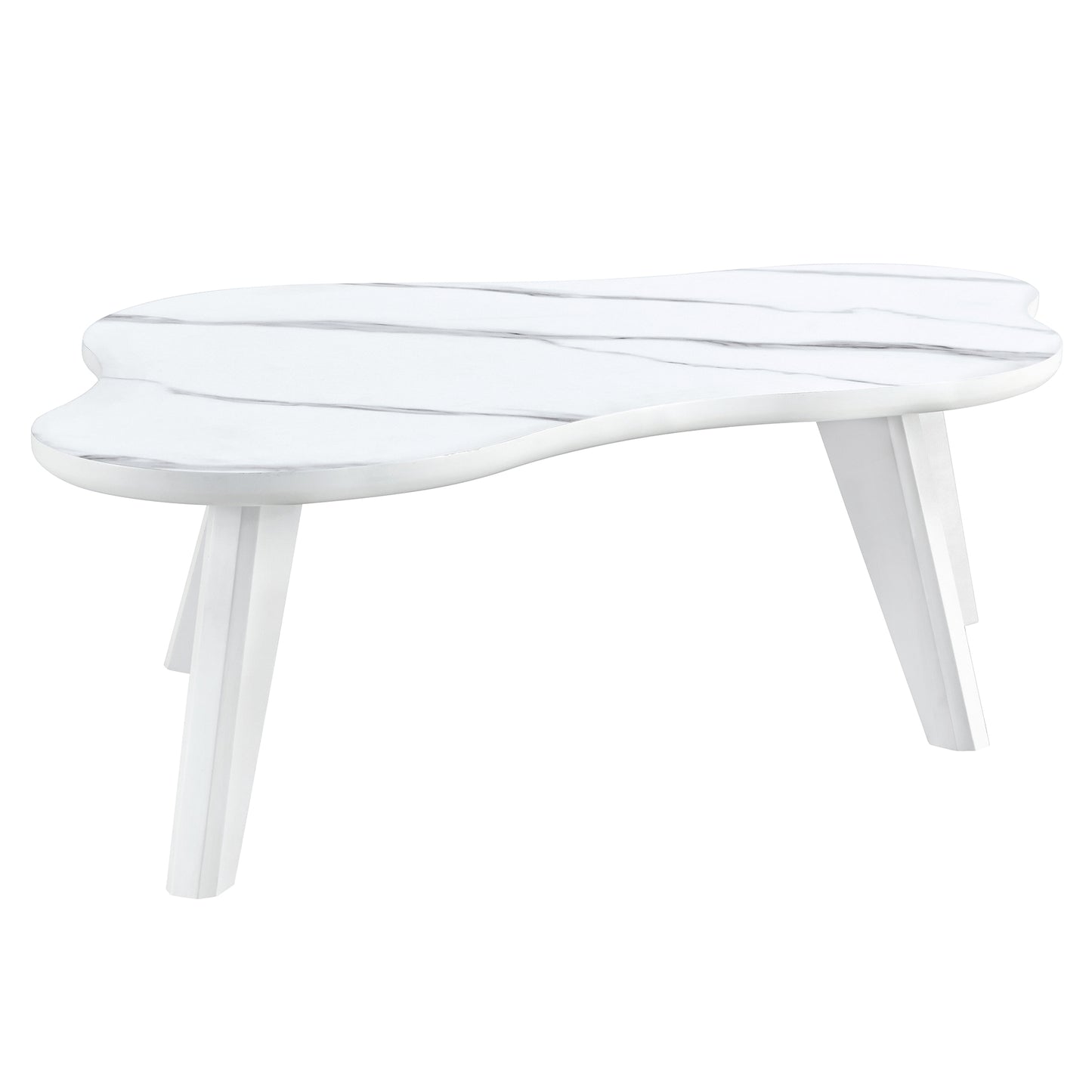 Modern minimalist white imitation marble tabletop coffee table. Solid wood spray painted desk legs, cloud shape to give you a new experience, computer desk. Suitable for dining and living rooms.