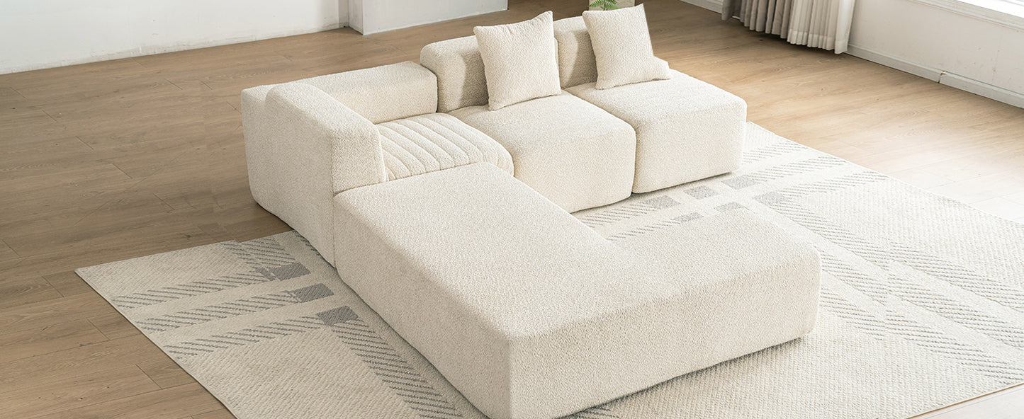 116.5" Sectional Sofa Full-compressed Sofa Couch Free-combined Sofa for Living Room, Beige