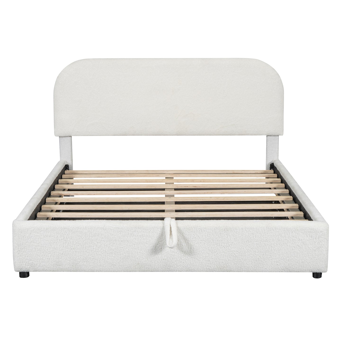 Teddy Fleece Queen Size Upholstered Platform Bed with Hydraulic Storage System, White