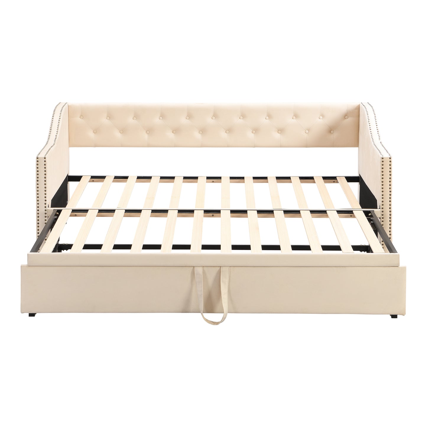 （9.13-9.20到货）Twin Size Upholstered daybed with Pop Up Trundle, Beige